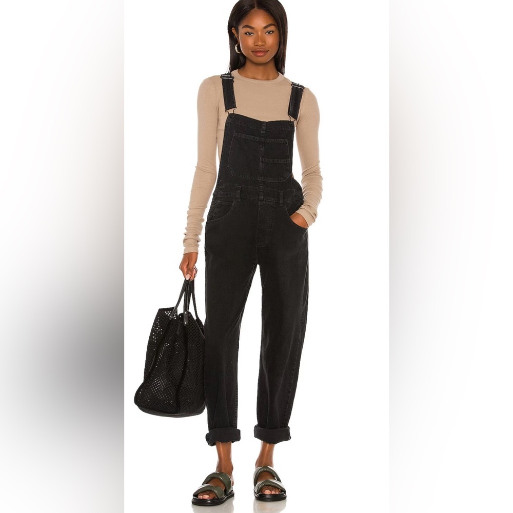 Free People Black Denim Overalls
